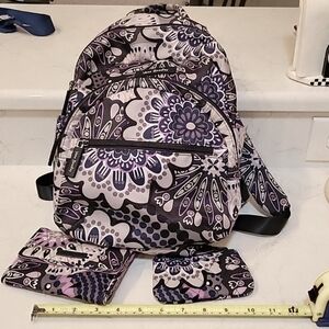 Vera Bradley Mimosa Medallion nylon backpack, matching wallet and makeup bag